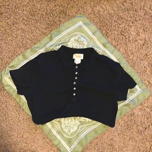 Cropped Collared Black Top. Size Medium.